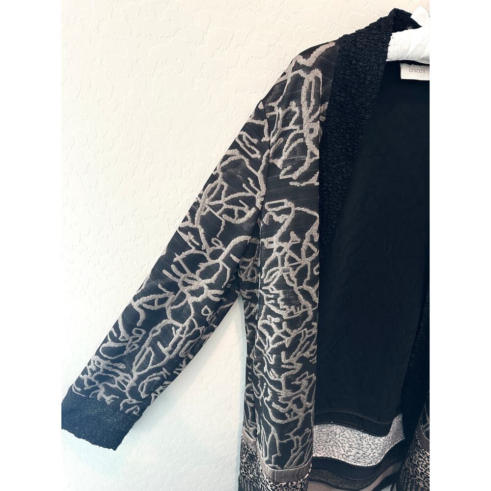 CHICO’S Mixed Print Cardigan Open Front Duster Jacket Leopard | Size 2 Large - Picture 3 of 7